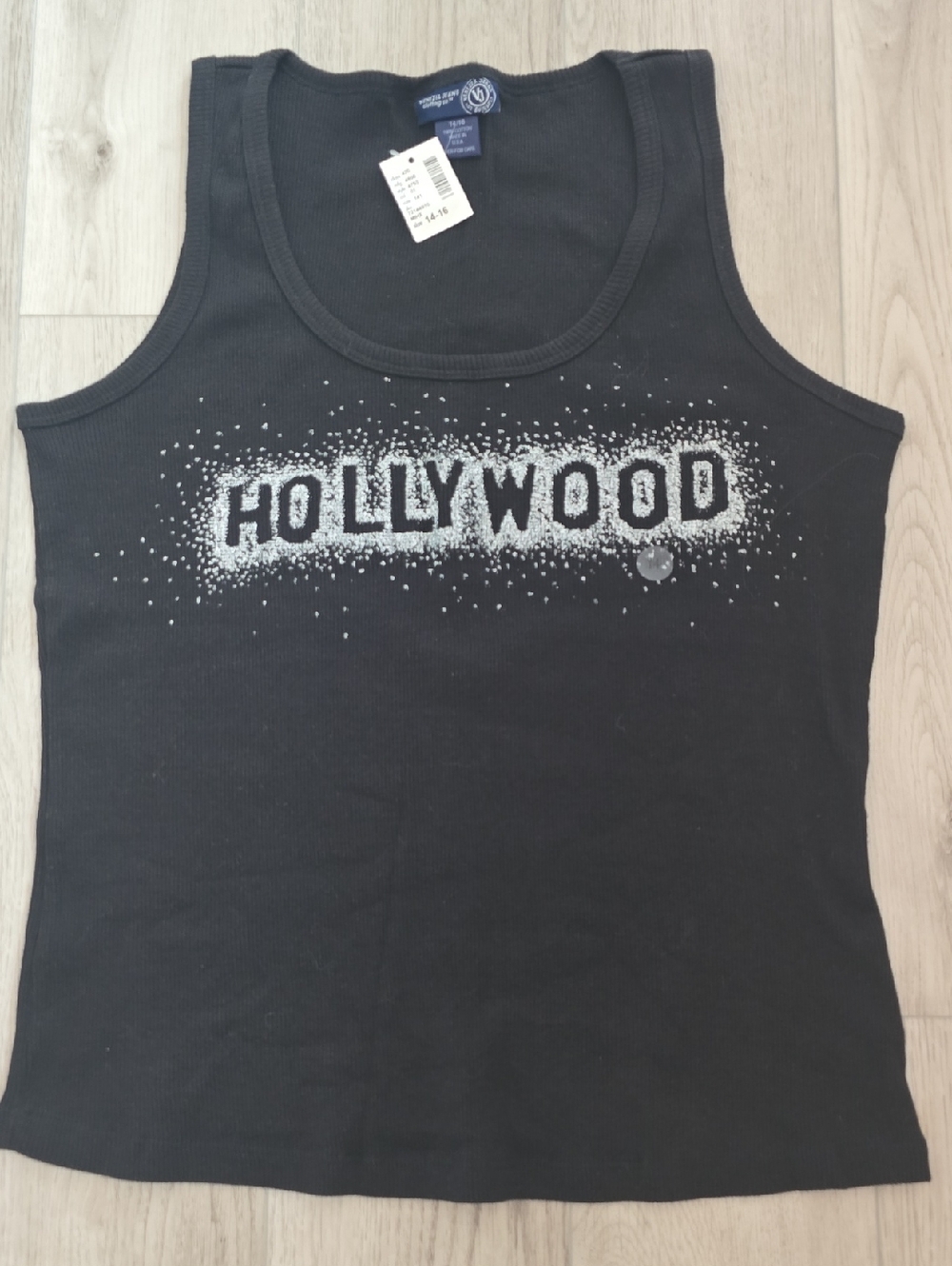 Vintage V2K Bling HOLLYWOOD Graphic Ribbed Tank Top - Black 14/16